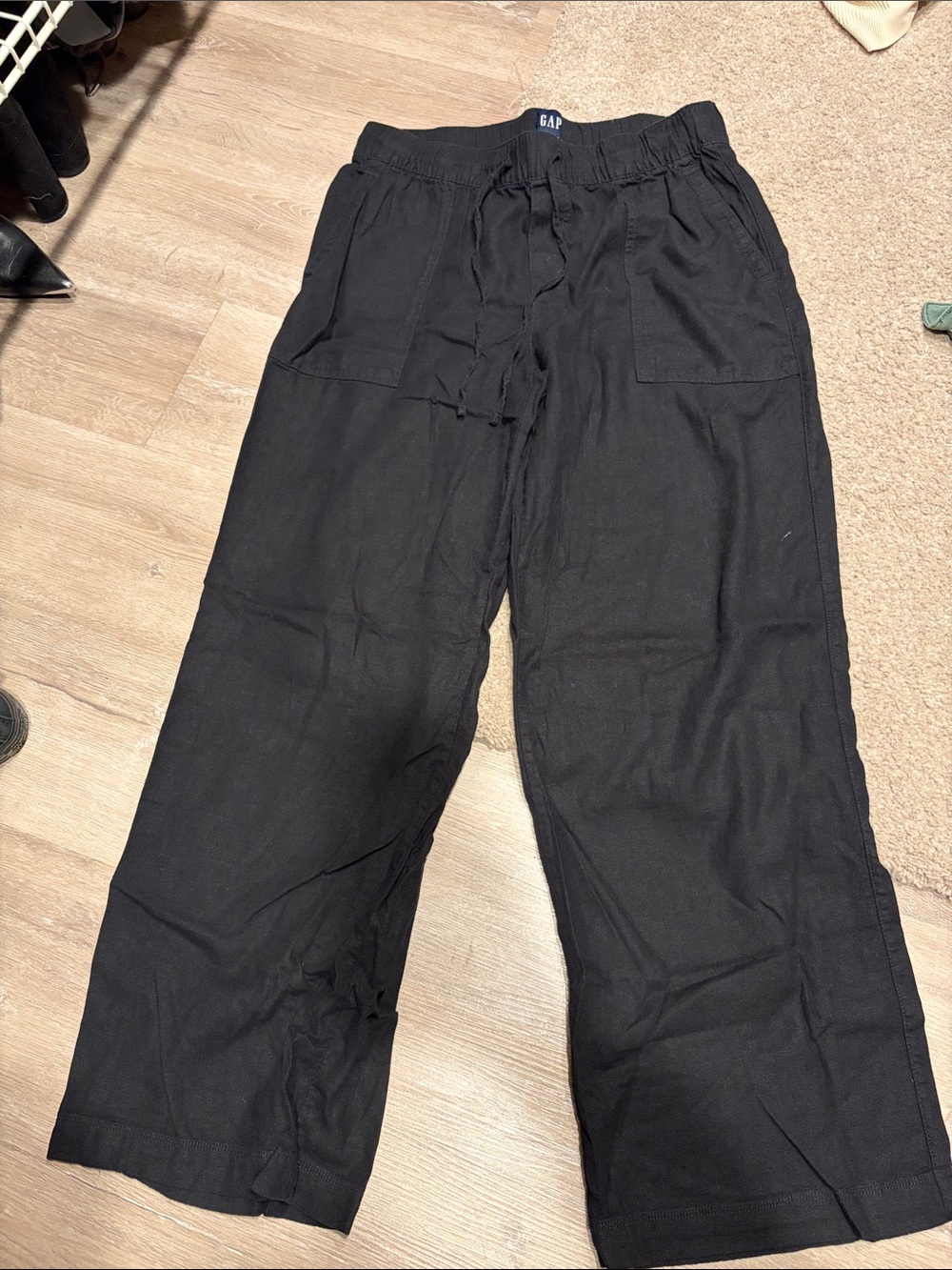 GAP Wide Leg Black Women's Pants with Drawstring Waist